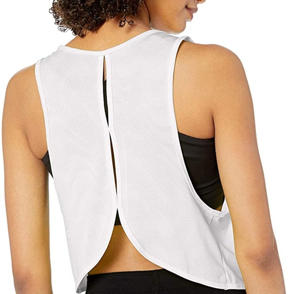 Womens XL Jacquard Mesh Workout Cropped Tank Shirt - Picture 2 of 4